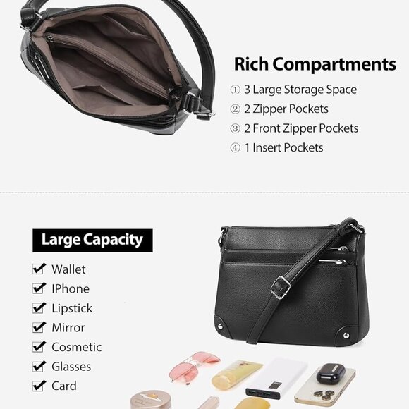 Crossbody Bags for Women, Medium Size Shoulder Handbags, Satchel Purse with Mult - Picture 5 of 9